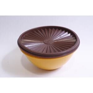 Tupperware, Yellow Bowl, Brown Cap, 6" Diameter, Food Storage, Kitchenware,